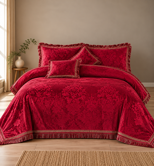 Bridal Velvet Emboss Bed Sheet Set 5 Pcs Design H12
