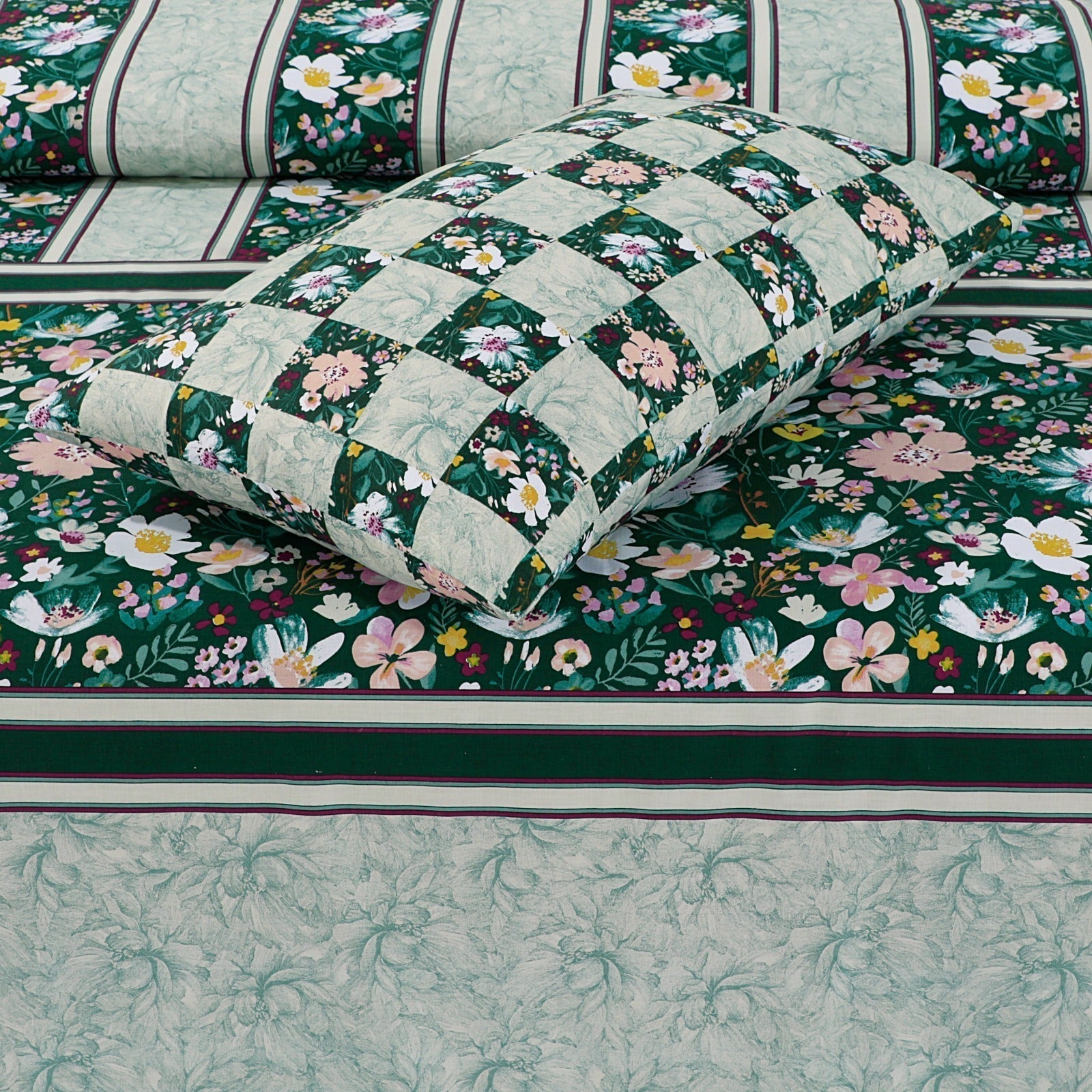 Pure Cotton Green Check Bedsheet Set N - 09﹙Premium﹚ Bed Sheets
