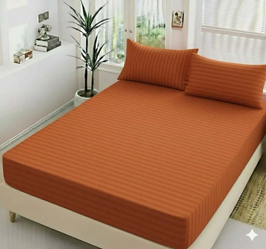 3pc  Fitted  Cotton Stripes Bedsheet Set WF-406