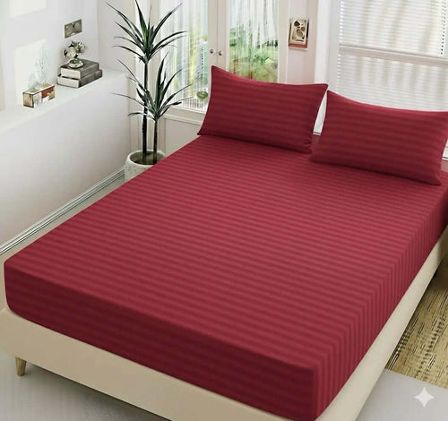 3pc  Fitted Cotton Stripes Bedsheet Set WF-405