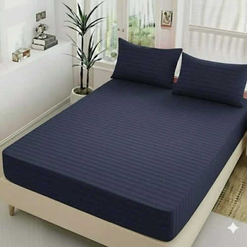 3pc  Fitted Cotton Stripes Bedsheet Set WF-403