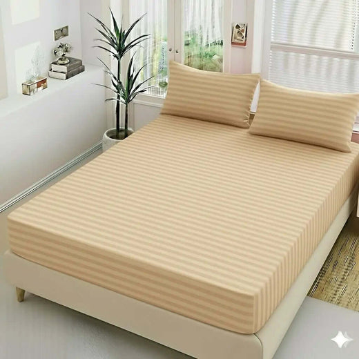 3pc  Fitted Cotton Stripes Bedsheet Set WF-402