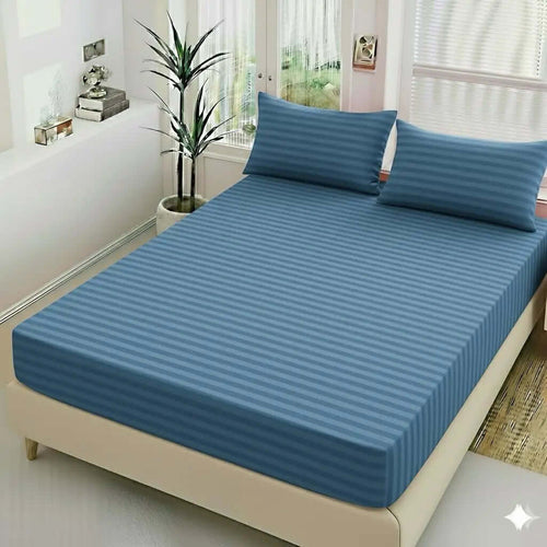 3pc  Fitted Cotton Stripes Bedsheet Set WF-400