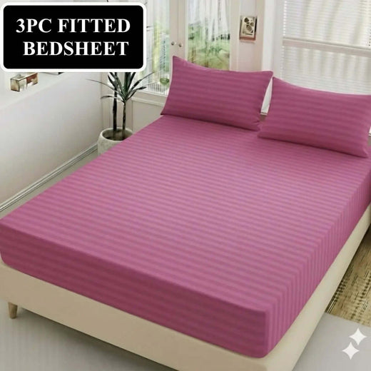 3pc  Fitted Cotton Stripes Bedsheet Set WF-401