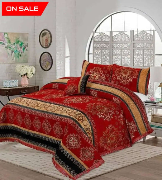Bridal Velvet Jaccard Bed Sheet Set 4 Pcs Design AK03