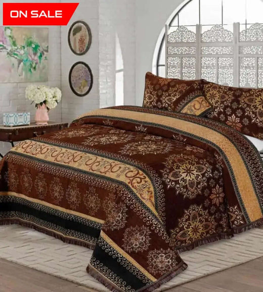 Bridal Velvet Jaccard Bed Sheet Set 4 Pcs Design AK05