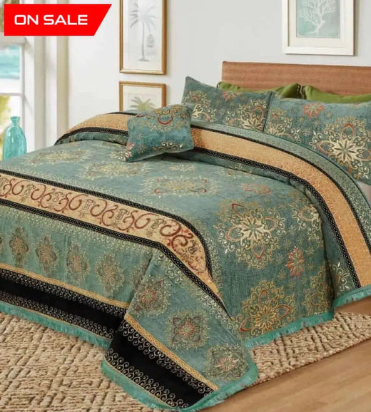 Bridal Velvet Jaccard Bed Sheet Set 4 Pcs Design AK06