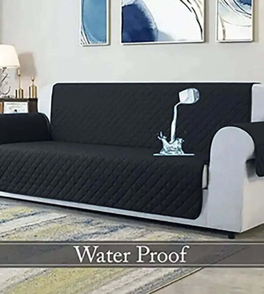 Waterproof Cotton Quilted Sofa Cover Black