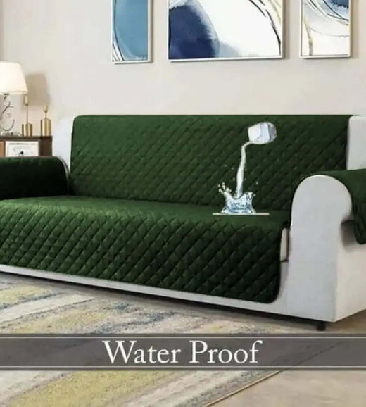 Waterproof Cotton Quilted Sofa Cover Green