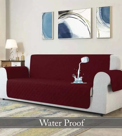 Waterproof Cotton Quilted Sofa Cover Maroon