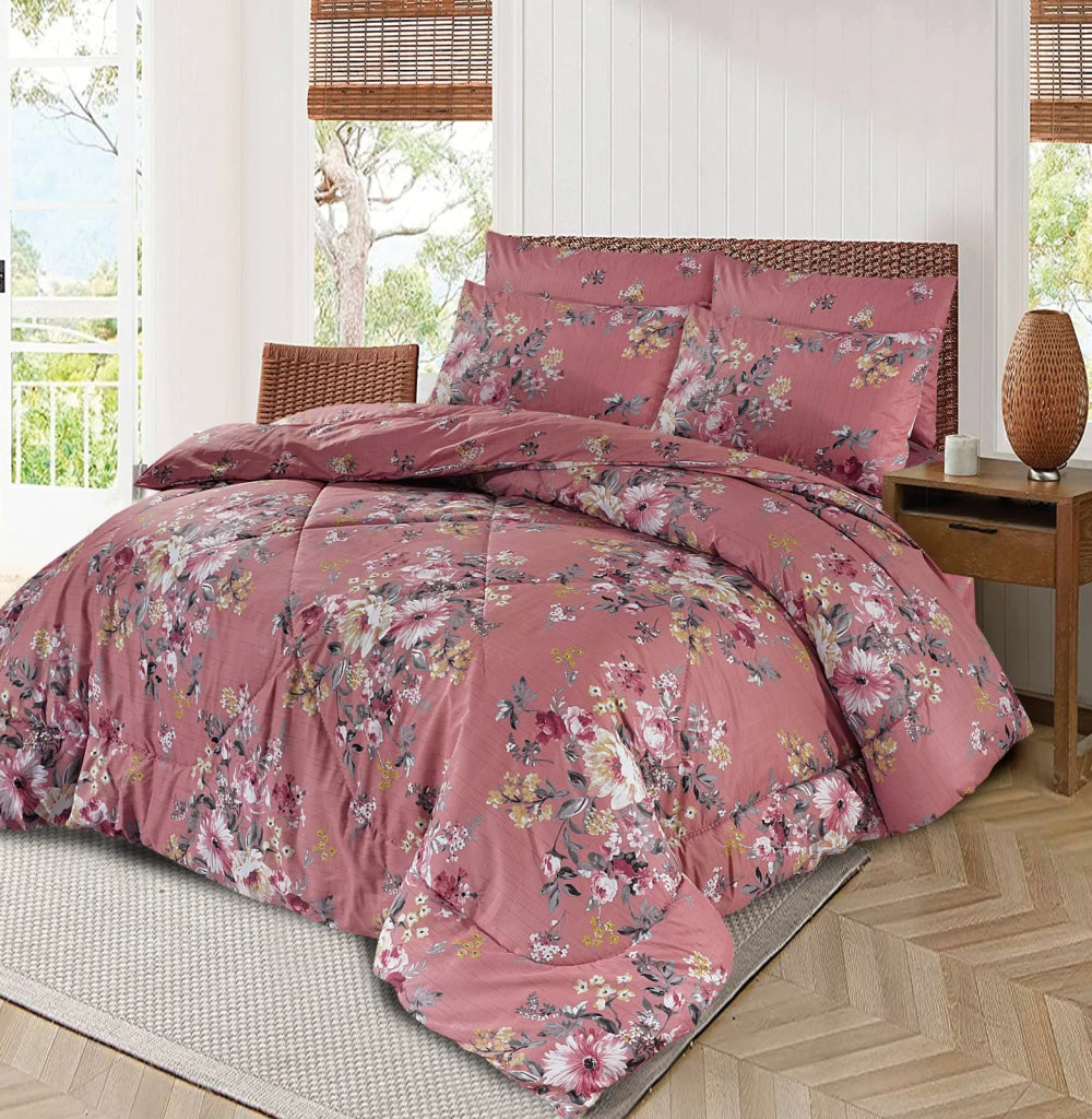 Pure Cotton Teal Flower Vicky Razai/Quilt Yellow Hit 6Pcs (Heavy Polyester Filling) Quilts &