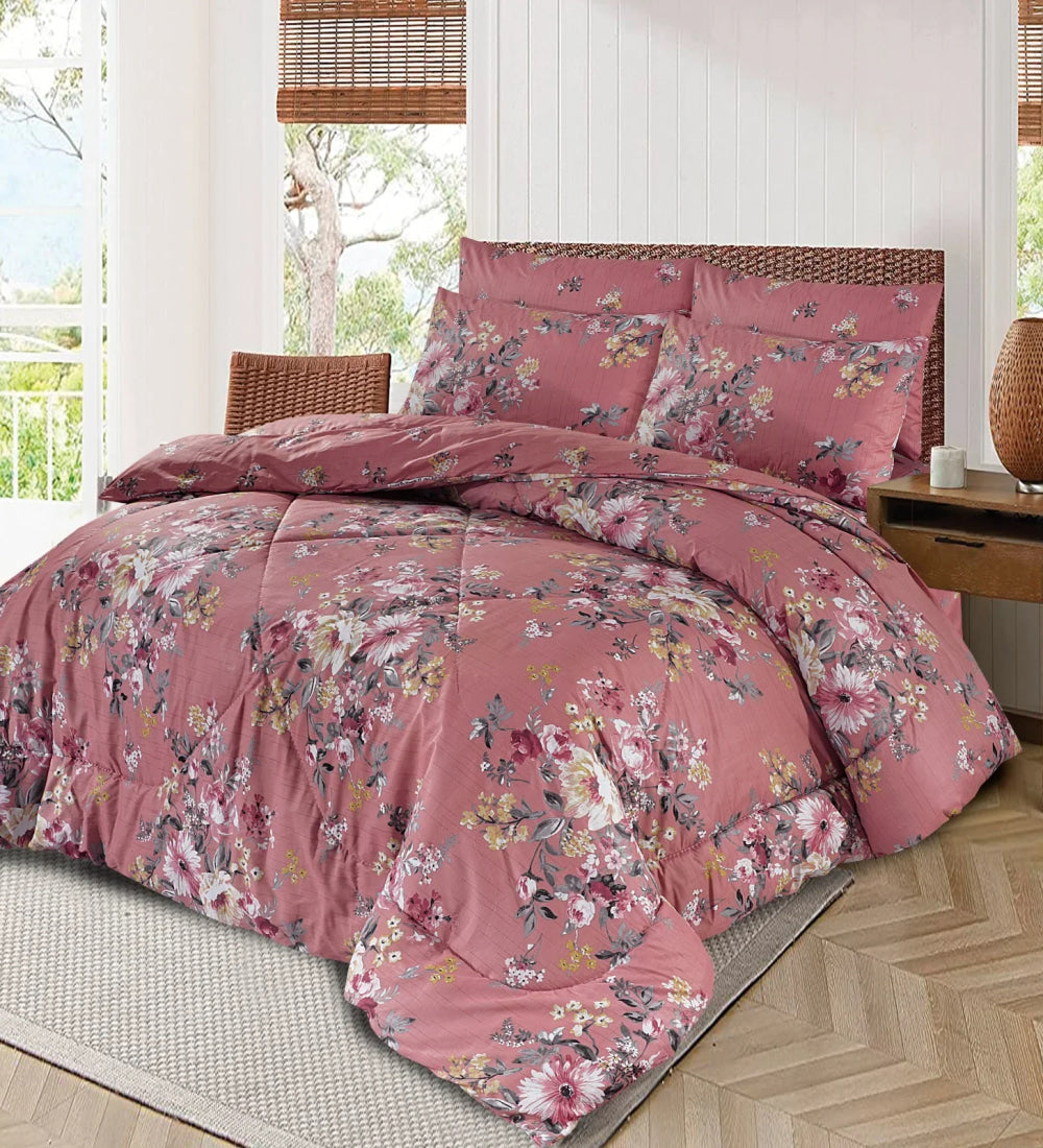 Pure Cotton Teal Flower Vicky Razai/Quilt Yellow Hit 6Pcs (Heavy Polyester Filling) Quilts &