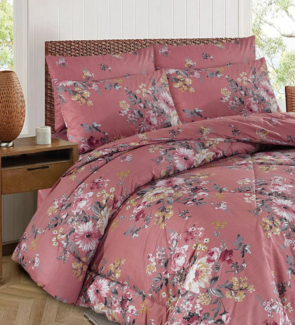 Pure Cotton Teal Flower Vicky Razai/Quilt Yellow Hit 6Pcs (Heavy Polyester Filling) Quilts &