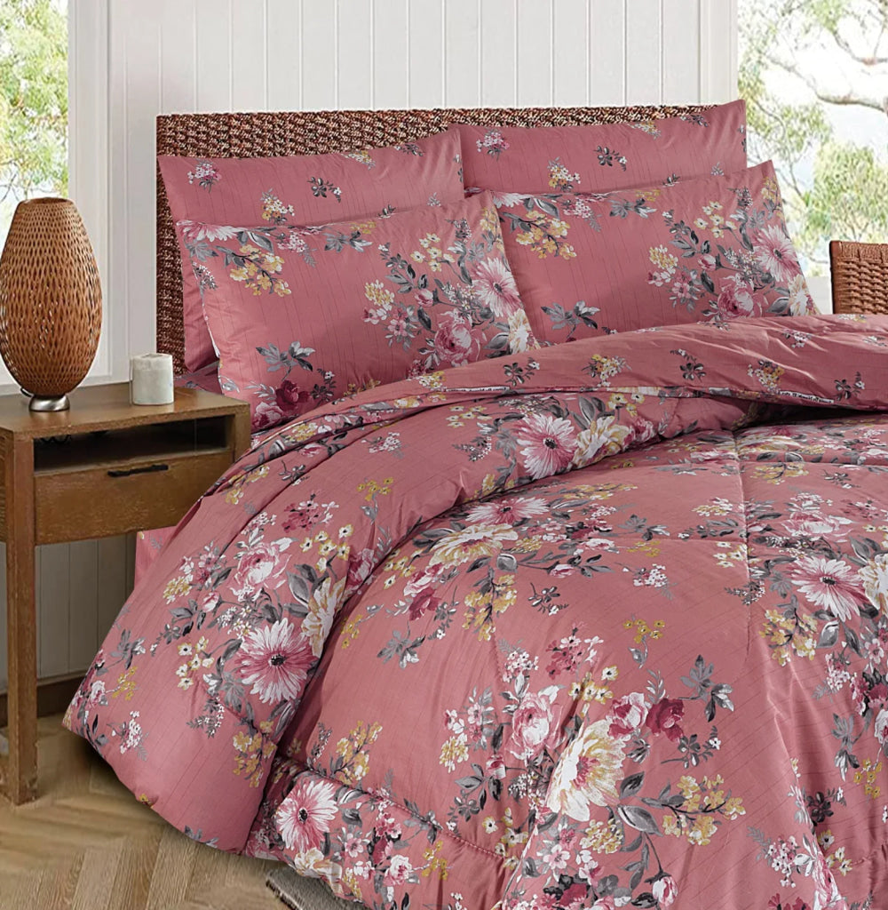 Pure Cotton Teal Flower Vicky Razai/Quilt Yellow Hit 6Pcs (Heavy Polyester Filling) Quilts &