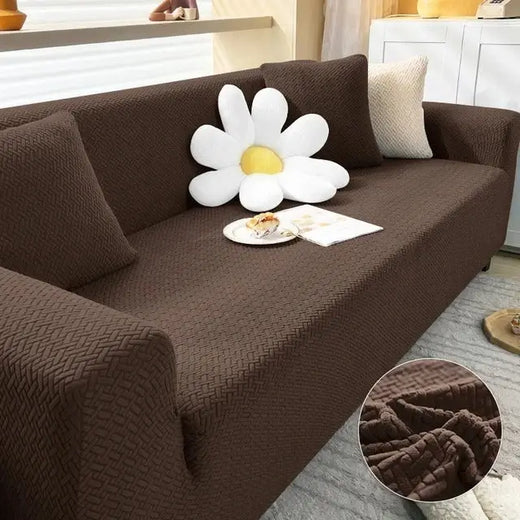 Jecard Mesh Quilted Sofa Cover ( Chocolate brown )