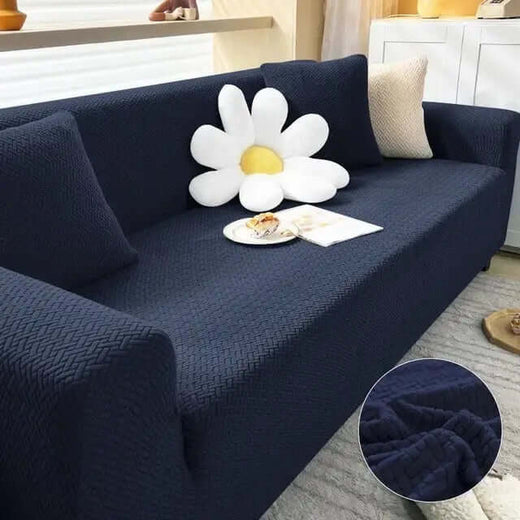 Jecard Mesh Quilted Sofa Cover ( Navy Blue)