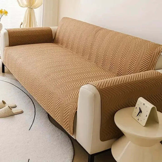 Zig Zag ultrasonic Quilted Sofa Cover ( Copper Brown )