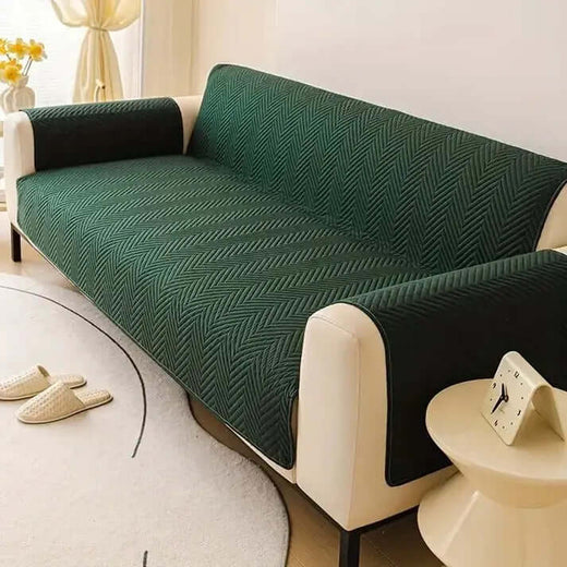Zig Zag ultrasonic Quilted Sofa Cover ( Green )