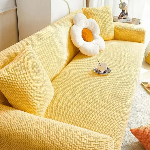 Jecard Mesh Quilted Sofa Cover ( yellow )