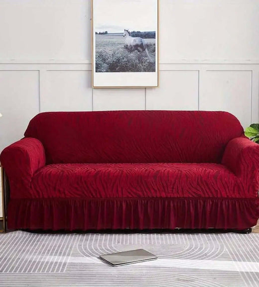Zebra Style Velvet Sofa Cover﹙ Maroon ﹚